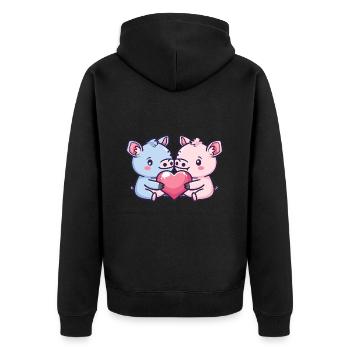 Couple De Cochon Amoureux Animal Saint Valentin - Veste à capuche bio Premium Unisexe - noir - Dos - Nico (187cm)