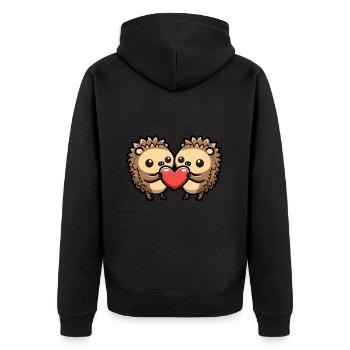 Igel Comic Paar Liebe - Unisex Premium Bio Zip Hoodie - Schwarz - Hinten - Nico (187cm)