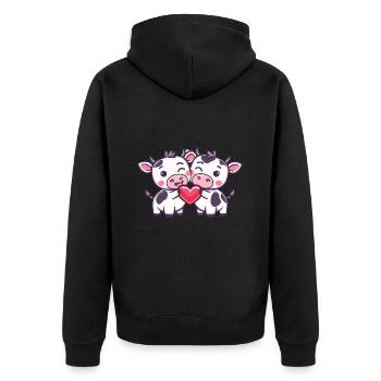 Vache Couple Amour Couple Amoureux - Veste à capuche bio Premium Unisexe - noir - Dos - Nico (187cm)
