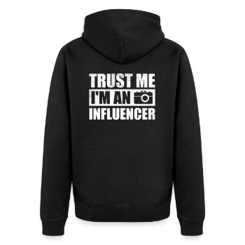 Trust me i'm an influencer - Unisex Premium Bio Zip Hoodie - Schwarz - Hinten - Nico (187cm)