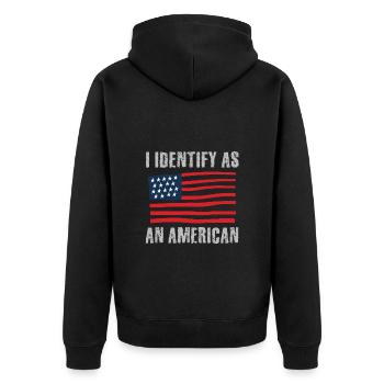Ich identifiziere mich als Amerikaner - Unisex Premium Bio Zip Hoodie - Schwarz - Hinten - Nico (187cm)