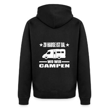 Camping - Unisex Premium Bio Zip Hoodie - Schwarz - Hinten - Nico (187cm)