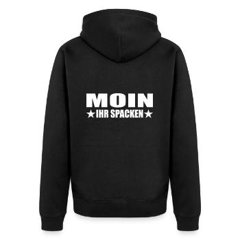 Moin - Unisex Premium Bio Zip Hoodie - Schwarz - Hinten - Nico (187cm)