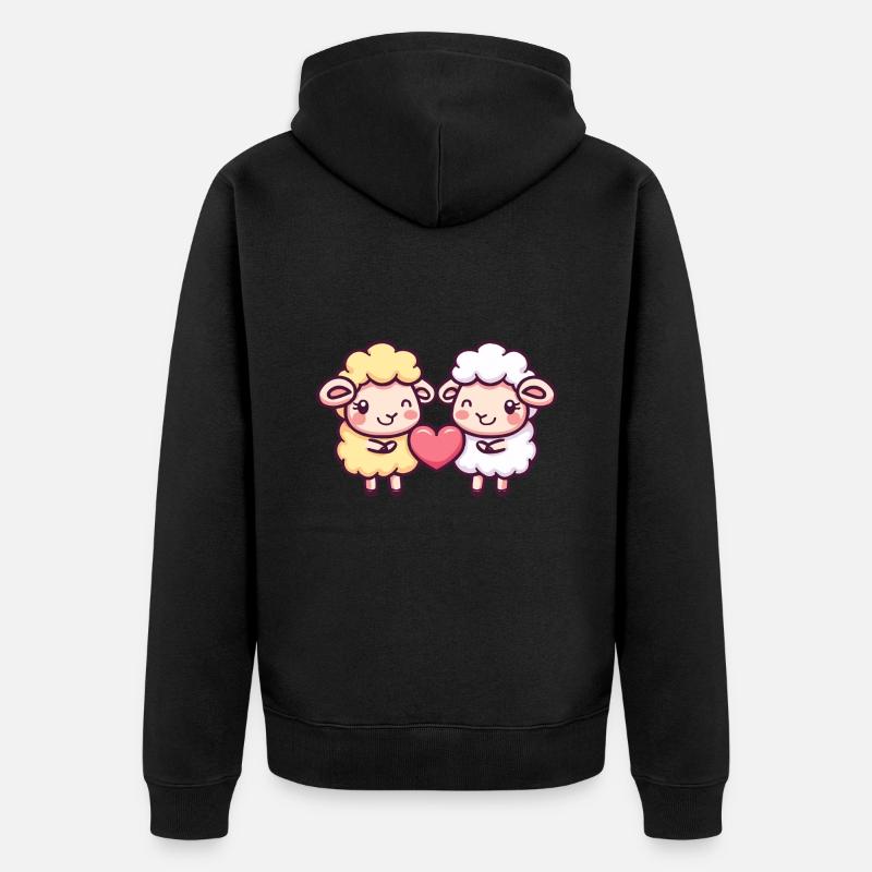 Mouton Bande Dessinée Couple Amour - Veste à capuche bio Premium Unisexe - noir
