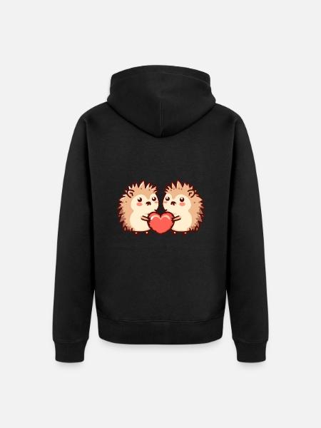 Hedgehog Couple Love Couple In Love - Unisex Premium Organic Zip Hoodie - black
