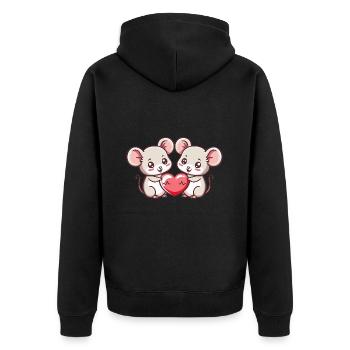 Maus Paar Liebe Couple Verliebt - Unisex Premium Bio Zip Hoodie - Schwarz - Hinten - Nico (187cm)