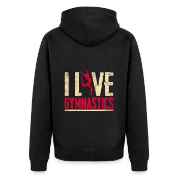 Gymnastic Turnen Gymnastik - Unisex Premium Bio Zip Hoodie - Schwarz - Hinten - Nico (187cm)
