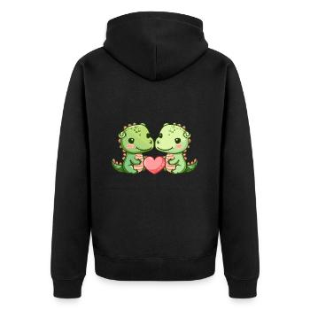 Alligator Paar Liebe Couple Verliebt - Unisex Premium Bio Zip Hoodie - Schwarz - Hinten - Nico (187cm)