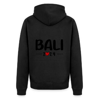 Bali 2024 Herz Reise - Unisex Premium Bio Zip Hoodie - Schwarz - Hinten - Nico (187cm)