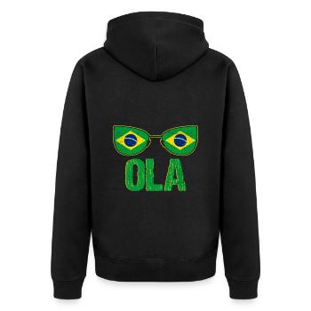 Brasilien Flagge - Unisex Premium Bio Zip Hoodie - Schwarz - Hinten - Nico (187cm)