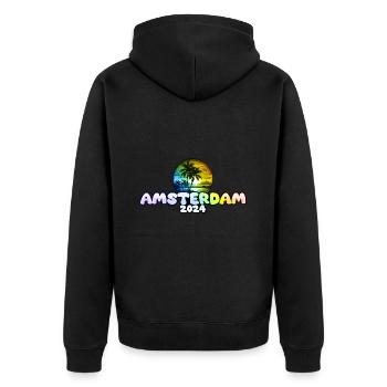 Amsterdam 2024 Palmen Bunt - Unisex Premium Bio Zip Hoodie - Schwarz - Hinten - Nico (187cm)