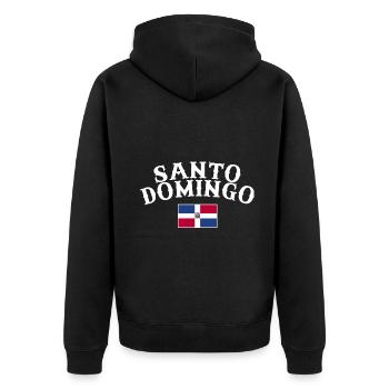 Santo Domingo Dom Rep Flagge Dominikanische - Unisex Premium Bio Zip Hoodie - Schwarz - Hinten - Nico (187cm)
