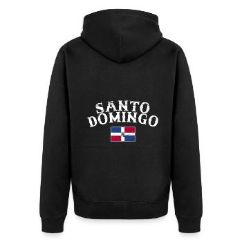 Santo Domingo Dom Rep Vintage Flagge Dominikanisch - Unisex Premium Bio Zip Hoodie - Schwarz - Hinten - Nico (187cm)