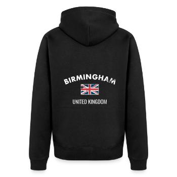 Birmingham Großbritannien Vintage Britische Flagge - Unisex Premium Bio Zip Hoodie - Schwarz - Hinten - Nico (187cm)