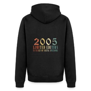 18. Geburtstag Jahrgang 2005 Vintage 2005 - Unisex Premium Bio Zip Hoodie - Schwarz - Hinten - Nico (187cm)