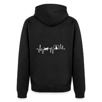 Herzlinie Katzen Silhouette Katze Heartbeat - Unisex Premium Bio Zip Hoodie - Schwarz - Hinten - Nico (187cm)