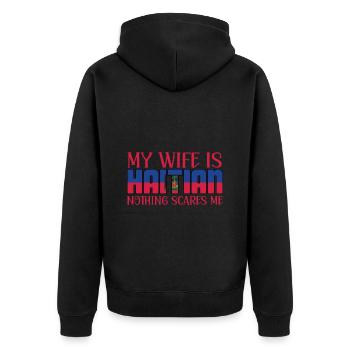 Haiti Ehefrau - Unisex Premium Bio Zip Hoodie - Schwarz - Hinten - Nico (187cm)
