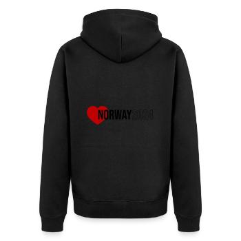 Norwegen 2024 Herz Urlaub - Unisex Premium Bio Zip Hoodie - Schwarz - Hinten - Nico (187cm)