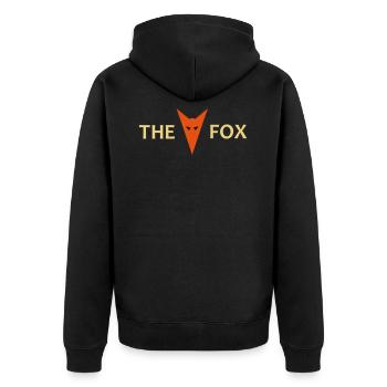 ★ Designfarben änderbar ★ The Fox (Kopf Fuchs) - Unisex Premium Bio Zip Hoodie - Schwarz - Hinten - Nico (187cm)
