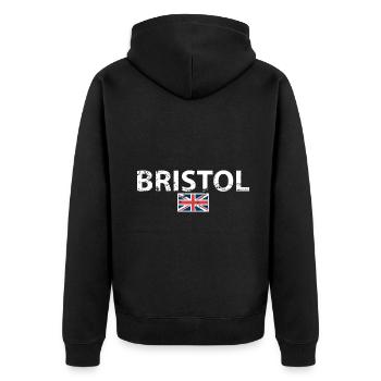 Bristol UK Vintage Britische Flagge Brite - Unisex Premium Bio Zip Hoodie - Schwarz - Hinten - Nico (187cm)