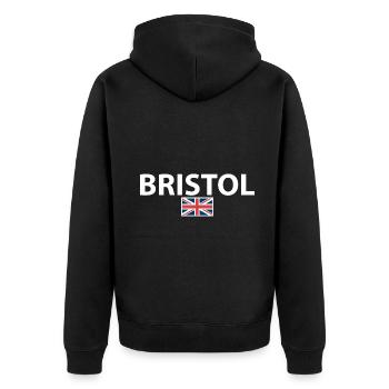Bristol UK Britische Flagge Brite - Unisex Premium Bio Zip Hoodie - Schwarz - Hinten - Nico (187cm)