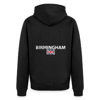 Birmingham Großbritannien Vintage Britische Flagge - Unisex Premium Bio Zip Hoodie - Schwarz - Hinten - Nico (187cm)