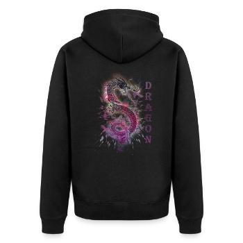 DRAGON DRACHE - Unisex Premium Bio Zip Hoodie - Schwarz - Hinten - Nico (187cm)