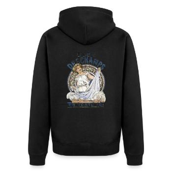 Alfons Mucha - bleu Deschamps en vente ici - Veste à capuche bio Premium Unisexe - noir - Dos - Nico (187cm)