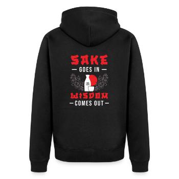 Japanese Sake Goes In Wisdom Comes Out Funny - Unisex Premium Organic Zip Hoodie - black - Back - Nico (187cm)