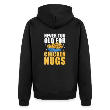 Nie zu alt für Chicken Nuggets Lustiger - Unisex Premium Bio Zip Hoodie - Schwarz - Hinten - Nico (187cm)