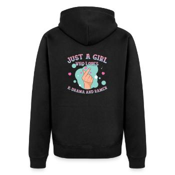 Nur ein Mädchen, das K-Drama und Ramen liebt - Unisex Premium Bio Zip Hoodie - Schwarz - Hinten - Nico (187cm)