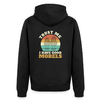 Vertrau mir, ich habe gute Morcheln Lustiger - Unisex Premium Bio Zip Hoodie - Schwarz - Hinten - Nico (187cm)