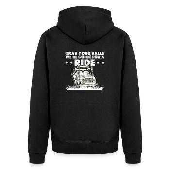 Grab Your Balls We're Going Golfing Funny Golf - Unisex Premium Organic Zip Hoodie - black - Back - Nico (187cm)