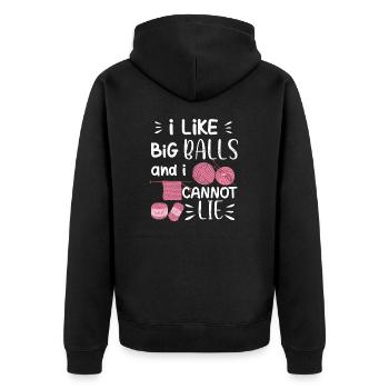 "I Like Big Balls And I Cannot Lie" Lustiges - Unisex Premium Bio Zip Hoodie - Schwarz - Hinten - Nico (187cm)
