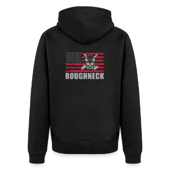 Roughneck Skull American Flag Roughneck Oilfield - Unisex Premium Organic Zip Hoodie - black - Back - Nico (187cm)