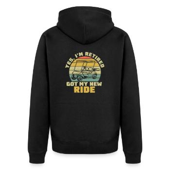 Lustiger Golfwagen-Humor für den Ruhestand - Unisex Premium Bio Zip Hoodie - Schwarz - Hinten - Nico (187cm)