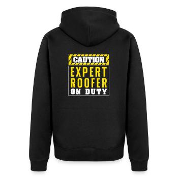 Caution Funny Roofing Construction For A Roof - Unisex Premium Organic Zip Hoodie - black - Back - Nico (187cm)