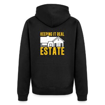 Keeping It Real Estate Funny Property Management - Unisex Premium Organic Zip Hoodie - black - Back - Nico (187cm)