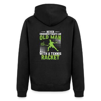 Never Underestimate An Old Man With A - Unisex Premium Bio Zip Hoodie - Schwarz - Hinten - Nico (187cm)