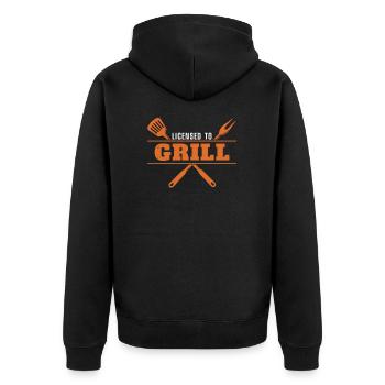 Lizenziert zum Grillen von lustigem - Unisex Premium Bio Zip Hoodie - Schwarz - Hinten - Nico (187cm)