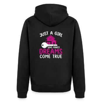 Just A Girl Funny Property Management For Real - Unisex Premium Organic Zip Hoodie - black - Back - Nico (187cm)