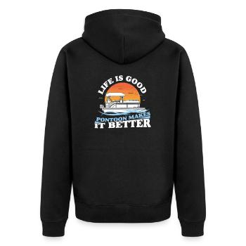 Life Is Good Funny Pontoon Sailing For Pontooning - Unisex Premium Organic Zip Hoodie - black - Back - Nico (187cm)