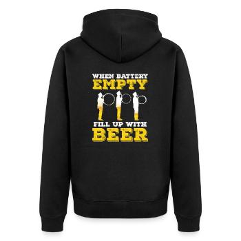 Battery Empty Fill Up With Beer Funny Drumline - Unisex Premium Organic Zip Hoodie - black - Back - Nico (187cm)