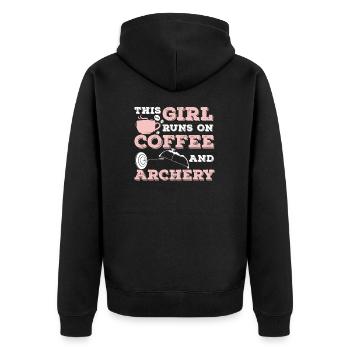 This Girl Runs On Coffee Funny Archery Sports For - Unisex Premium Organic Zip Hoodie - black - Back - Nico (187cm)