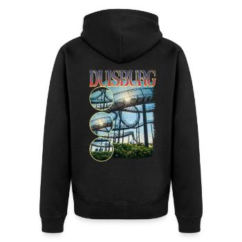 Duisburg Deutschland Stadt Skyline Heimat Liebe - Unisex Premium Bio Zip Hoodie - Schwarz - Hinten - Nico (187cm)