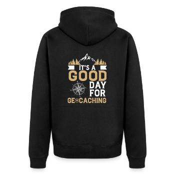 It's A Good Day Lustiger - Unisex Premium Bio Zip Hoodie - Schwarz - Hinten - Nico (187cm)
