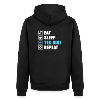 Eat Sleep Tec Dive Repeat Technisches Tauchen - Unisex Premium Bio Zip Hoodie - Schwarz - Hinten - Nico (187cm)