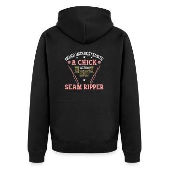 Never Underestimate Funny Hand Quilting Humor For - Unisex Premium Organic Zip Hoodie - black - Back - Nico (187cm)
