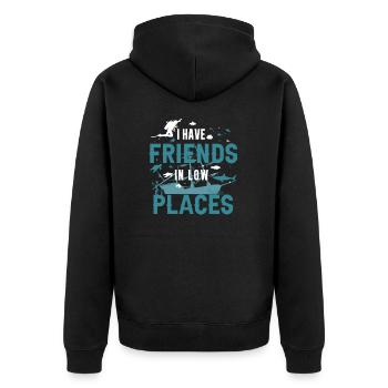 Ich habe Freunde in niedrigen Lagen Shark - Unisex Premium Bio Zip Hoodie - Schwarz - Hinten - Nico (187cm)