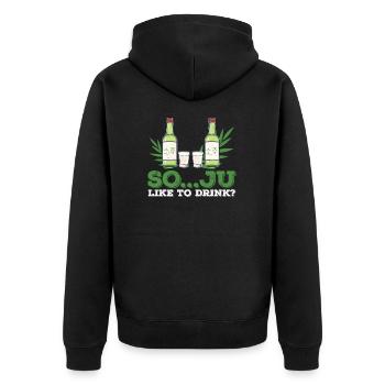 Soju Like To Drink? Lustiges koreanisches - Unisex Premium Bio Zip Hoodie - Schwarz - Hinten - Nico (187cm)
